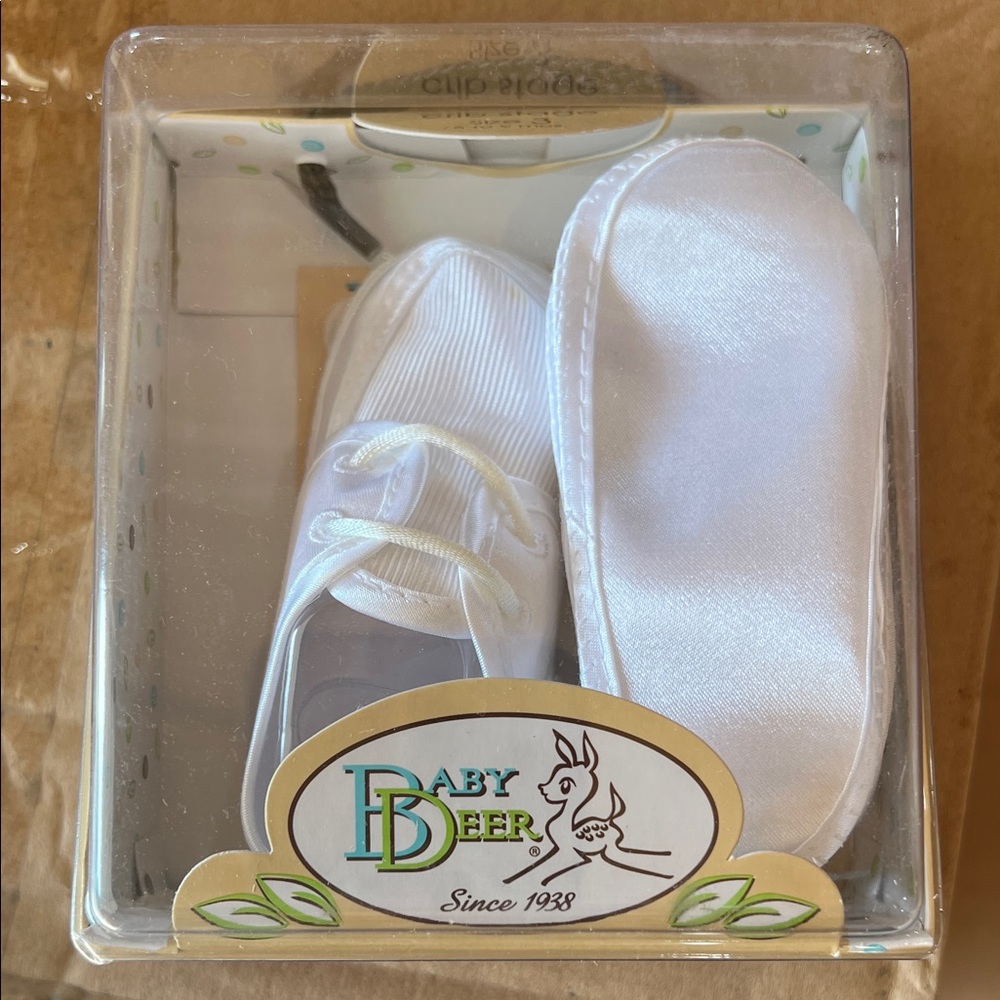 Baby Deer White Satin Infant Shoe and Matching Booties